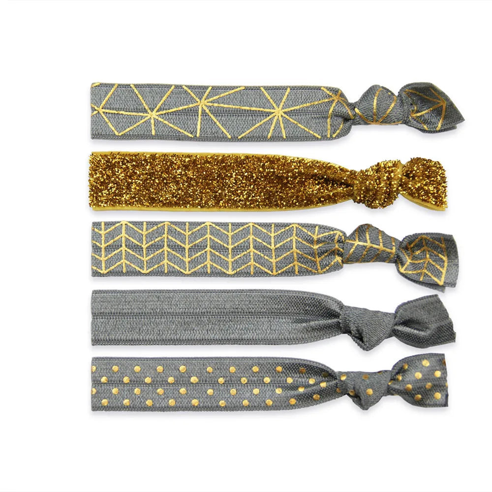 5 Packs Knotted Hair Tie Geometry Polka Dot