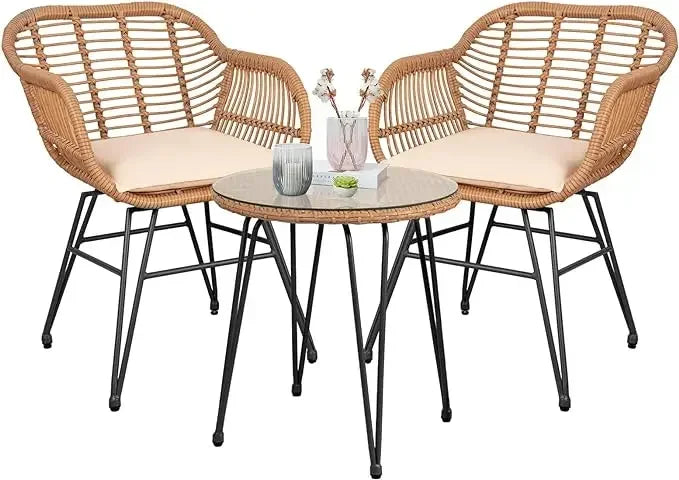 Leasbar 3 Piece Outdoor Wicker Conversation Bistro Set,
