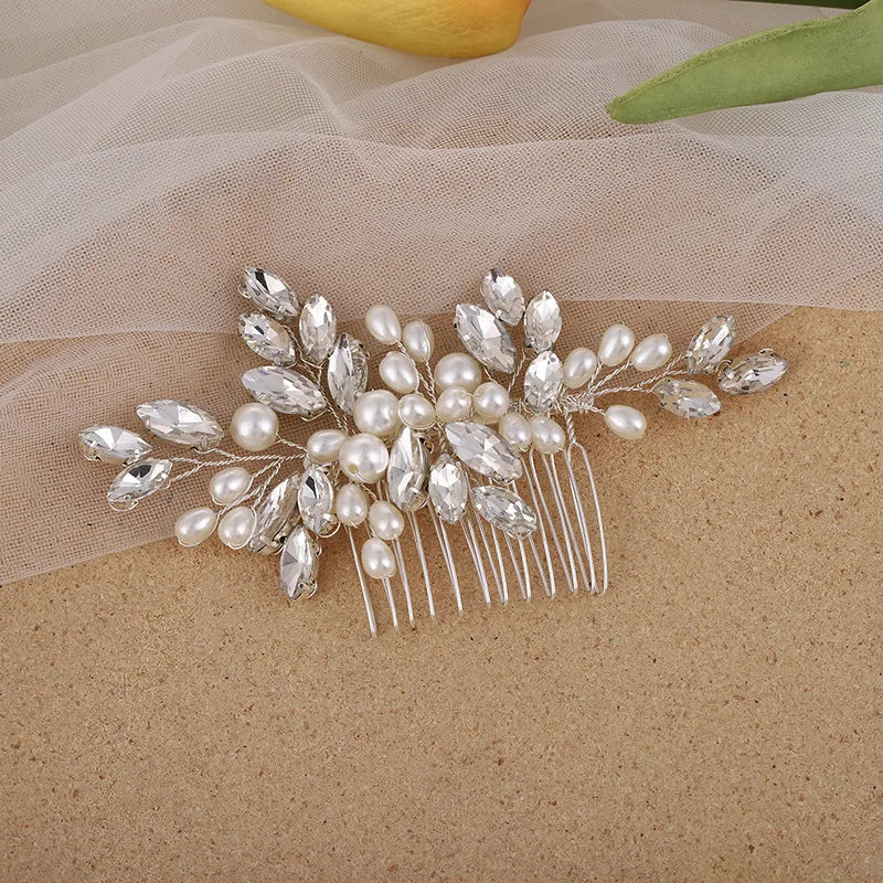Silver Color Flower Hair Comb Clip Girls Handmade