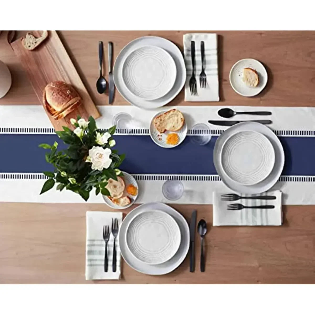 Navy Blue Stripes Linen Table Runners Dresser Scarves