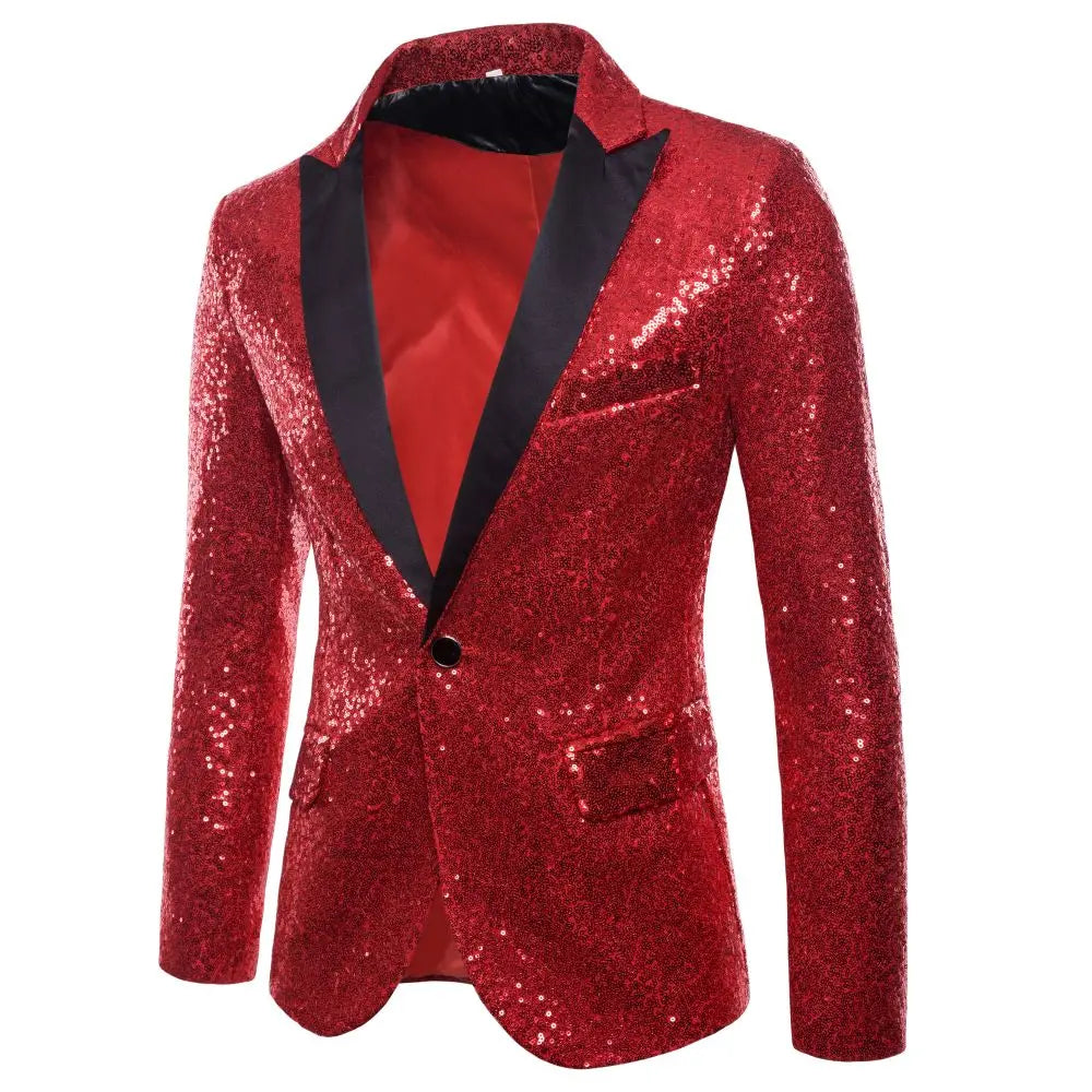 Men's Suit Round Sequin Pocket Single Row Button