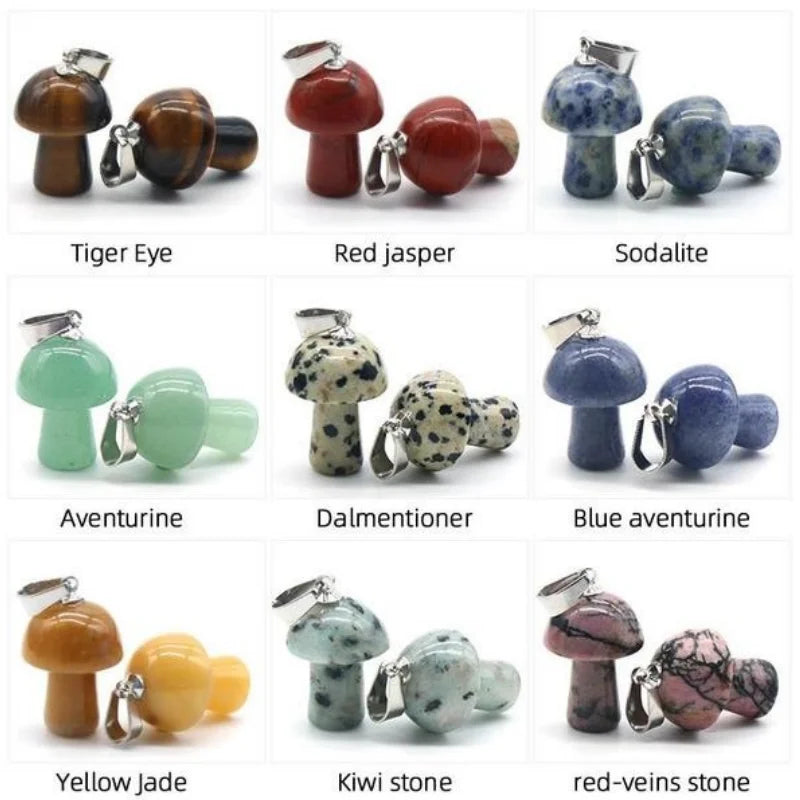 Mutilcolor 10 PCS Natural Crystal Stone Pendants Mushroom