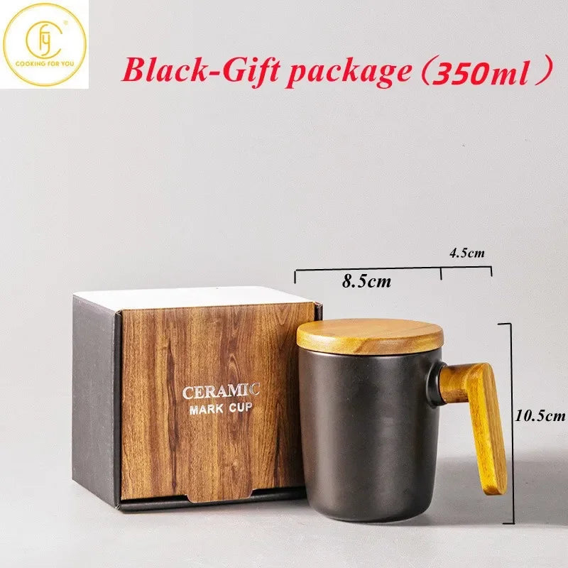 Gift Package 350ml Ceramic Coffee Mug with Wooden
