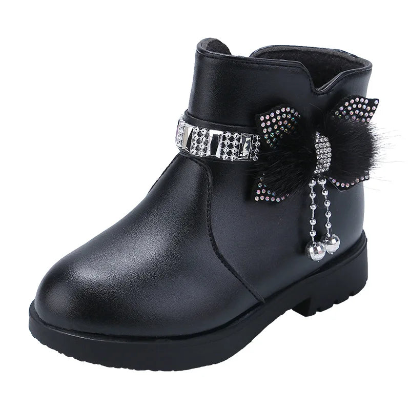 Children's Shoes Girl Mid Length Warm Leather Boots