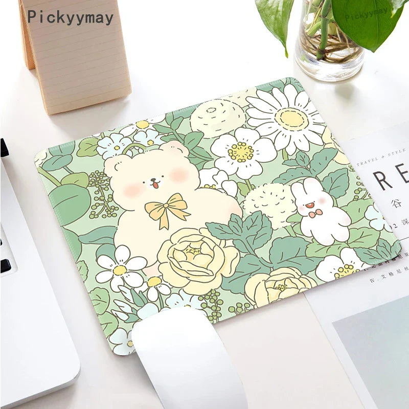 Small Mouse Pad Green Cute Flower Mousepad Kawaii