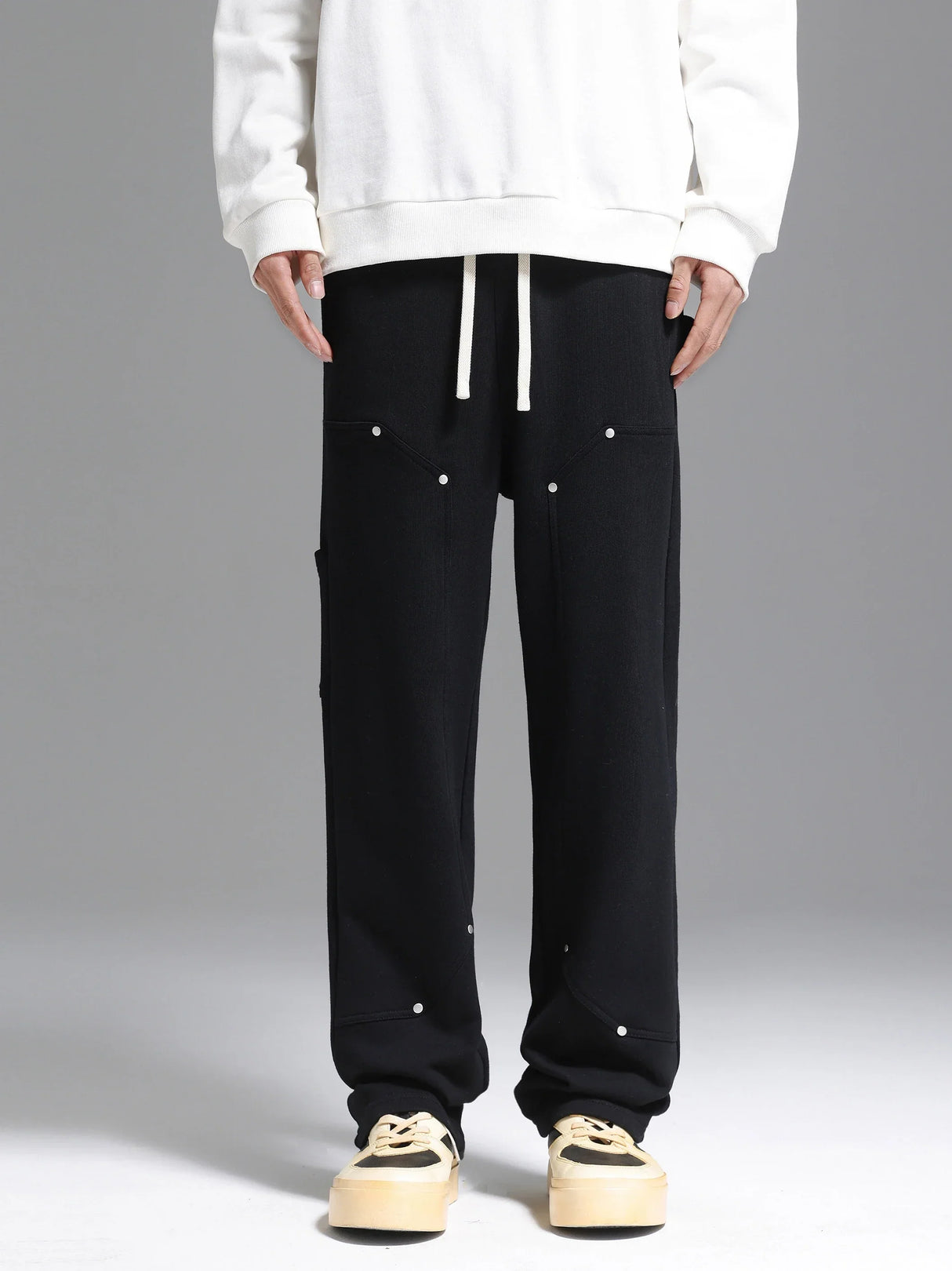 Side Strap button-down Logging Sweatpants Straight Leg Loose