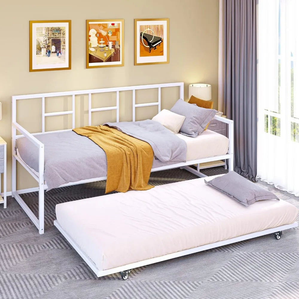 Twin beds with pull-out rests, steel plate supports,