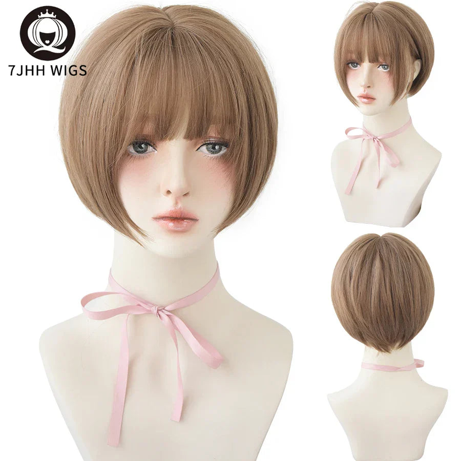 7JHH WIGS Black Short Bob Wig for Girl