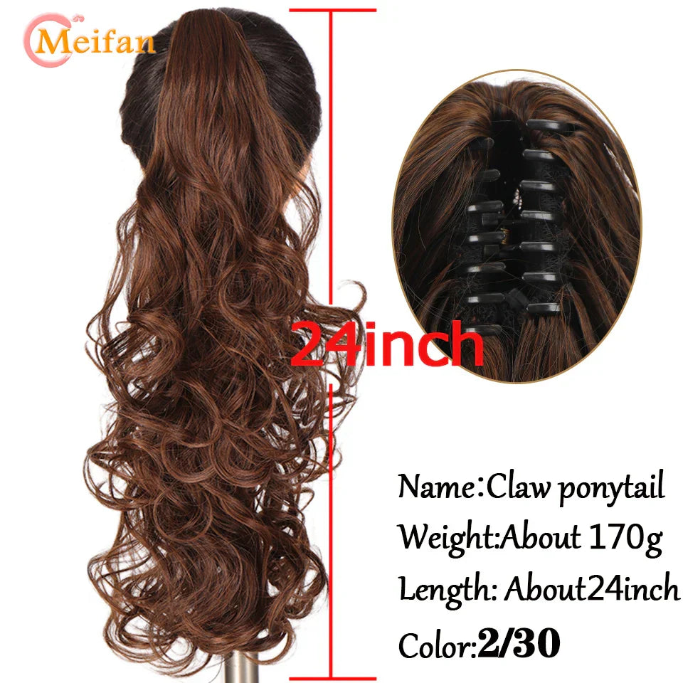MEIFAN Long Synthetic Wavy Clip in Hair Ponytail