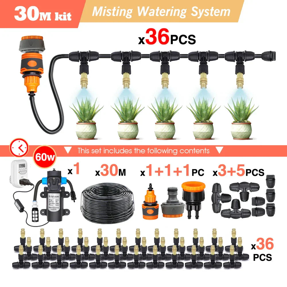 30-5M Garden Adjustable Brass Nozzle Misting Watering System
