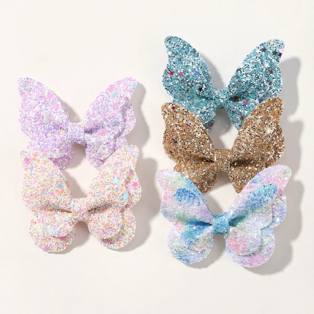 2/4/5Pcs Girls Cute Sequins Double Butterfly Hair Clip
