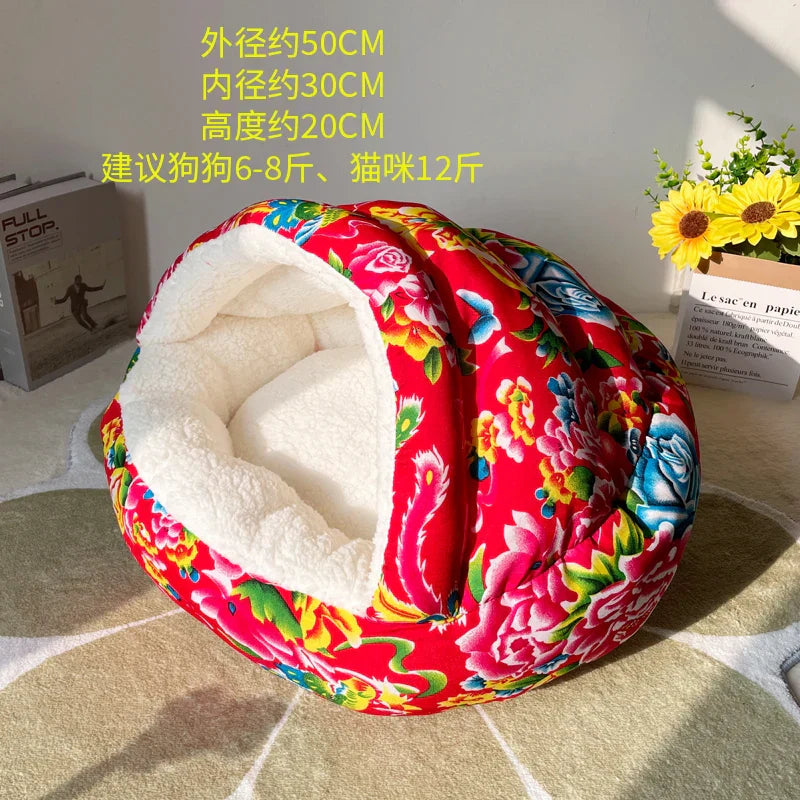 Washable Cozy Plush Pet Bed Winter Warm Flower