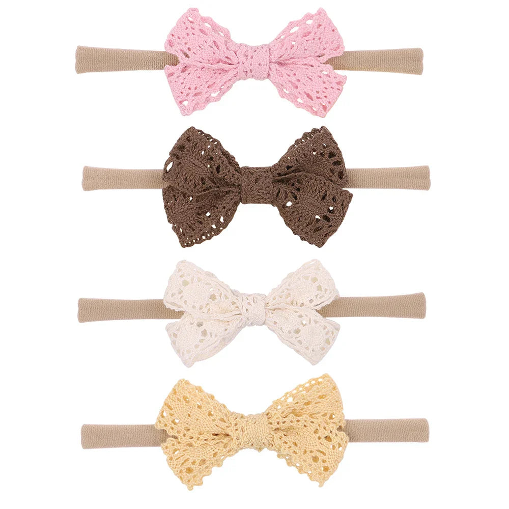 2Pcs Newborn Elastic Hair Bands Lace Bows Soft