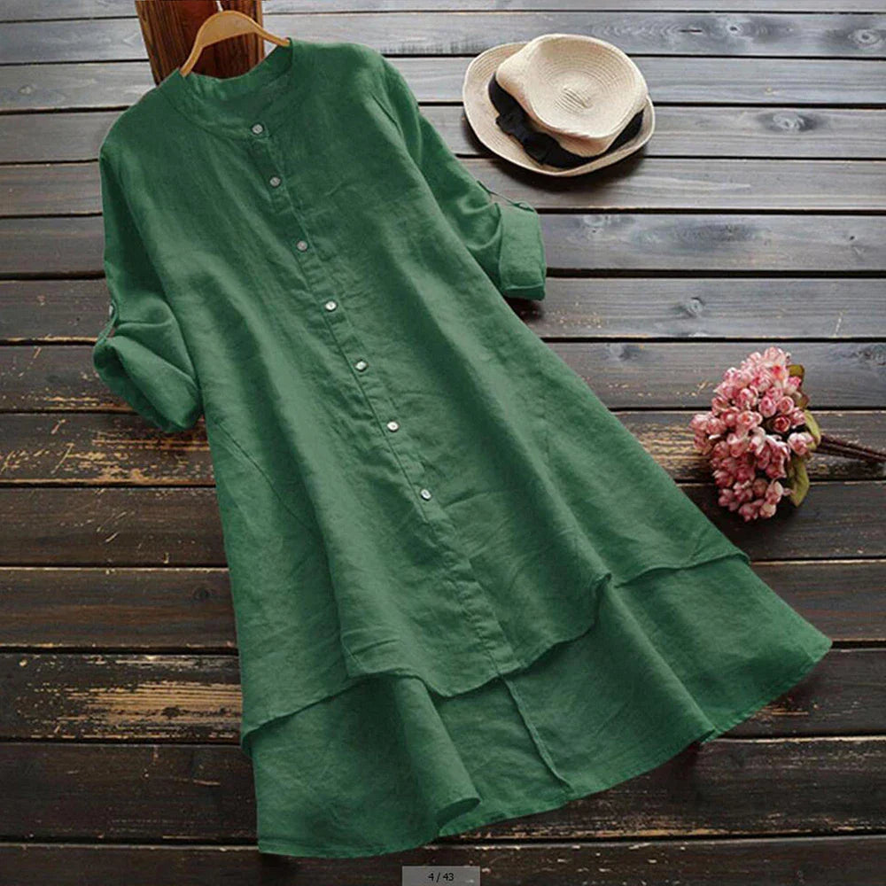 Womens Autumn ONeck Cotton Linen Baggy TShirt Tops