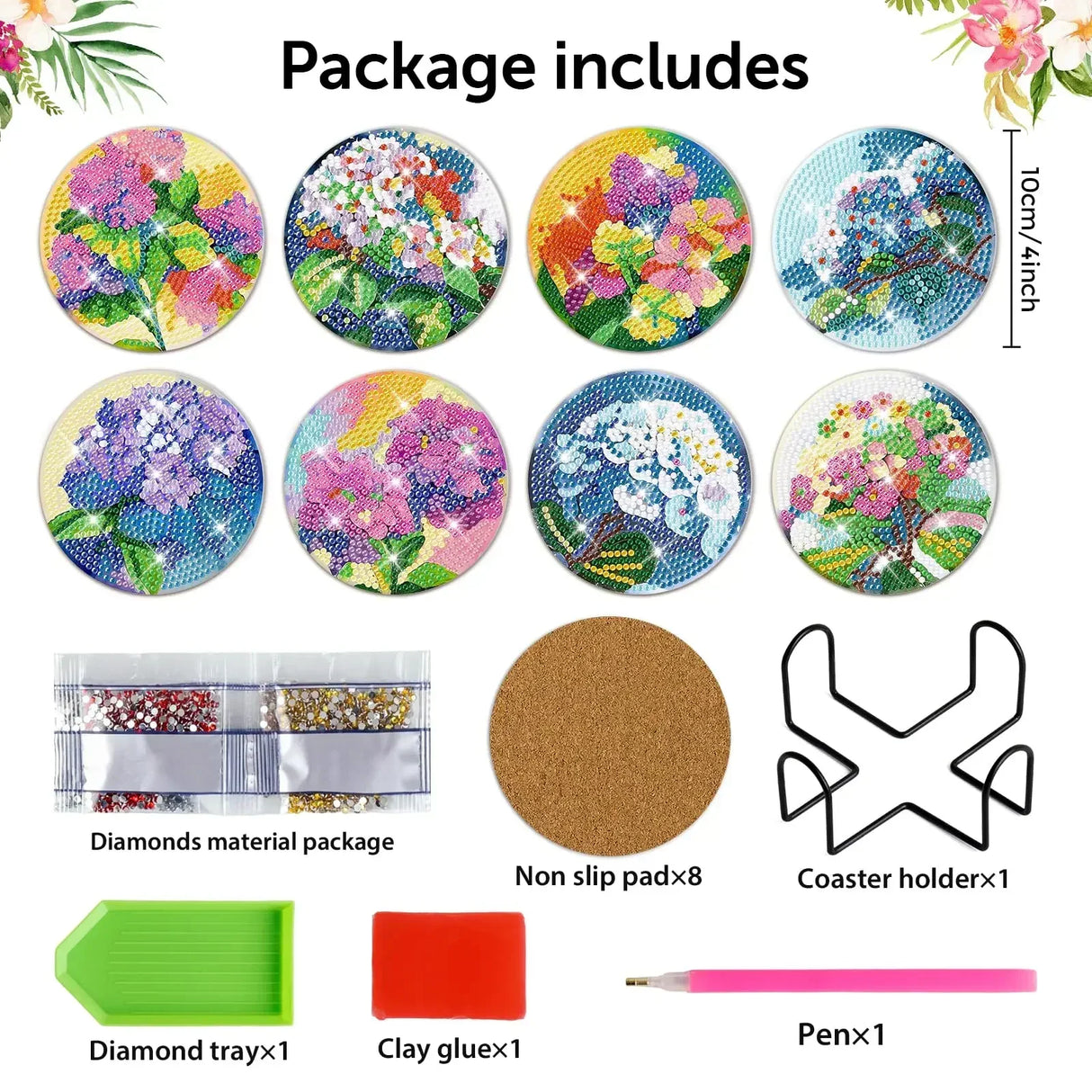 8Pcs DIY Diamonds Painting Coaster Animal Flower Non-slip