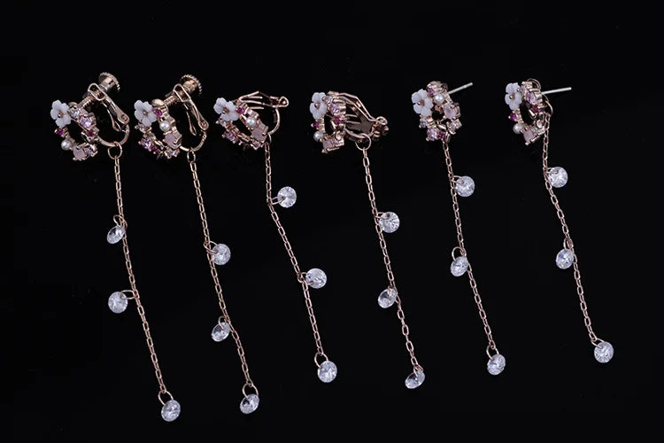 WENHQ Korean Style Cubic Zircon Flower Tassel Drop