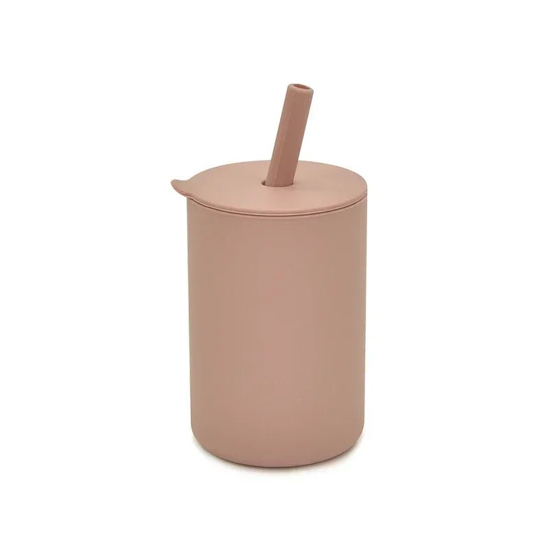 Baby Silicone Feeding Training Cutlery Liquid Straw Cup