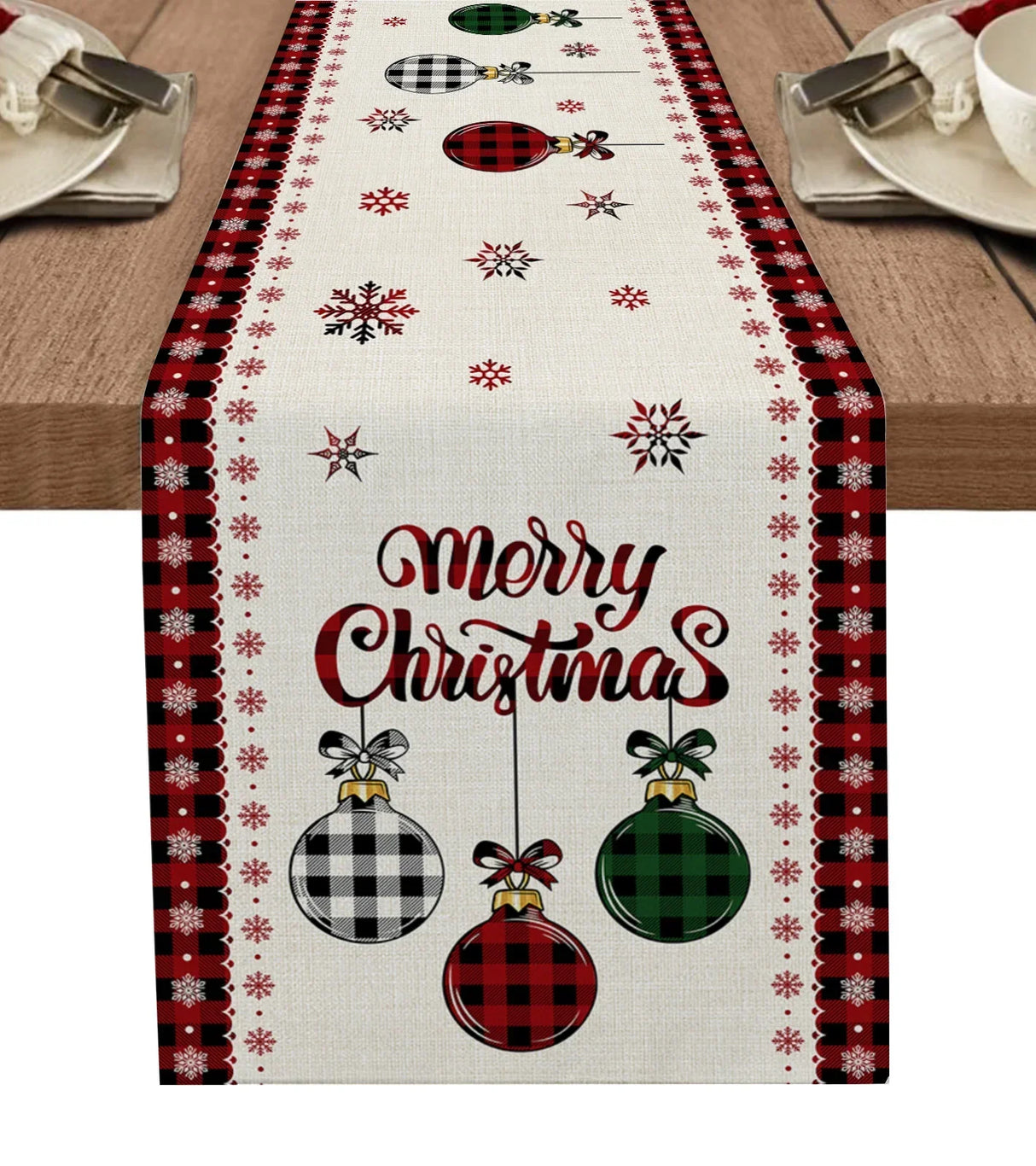 Christmas Snowflake Texture Linen Table Runners Wedding Decoration