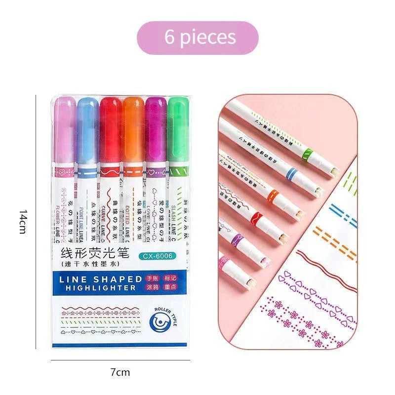 1/6Pcs/set Kawaii Flowers Line Shaped Highlighter Pens Roller