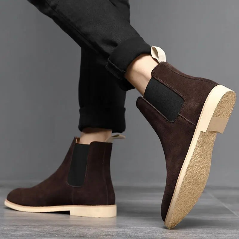 Men's Retro Suede Genuine Leather Chelsea Boots Men