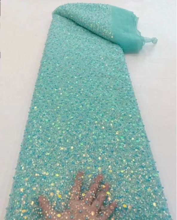 Heavy silver Sequins Lace Fabric With Bead Sequins