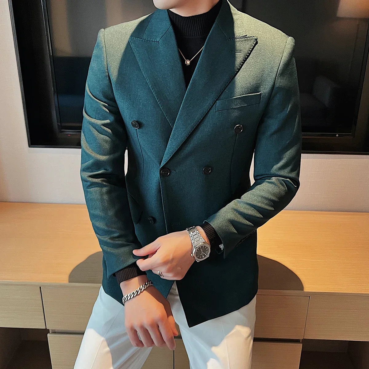 2022 Fashion Double Breasted Suit Jacket Slim Fit