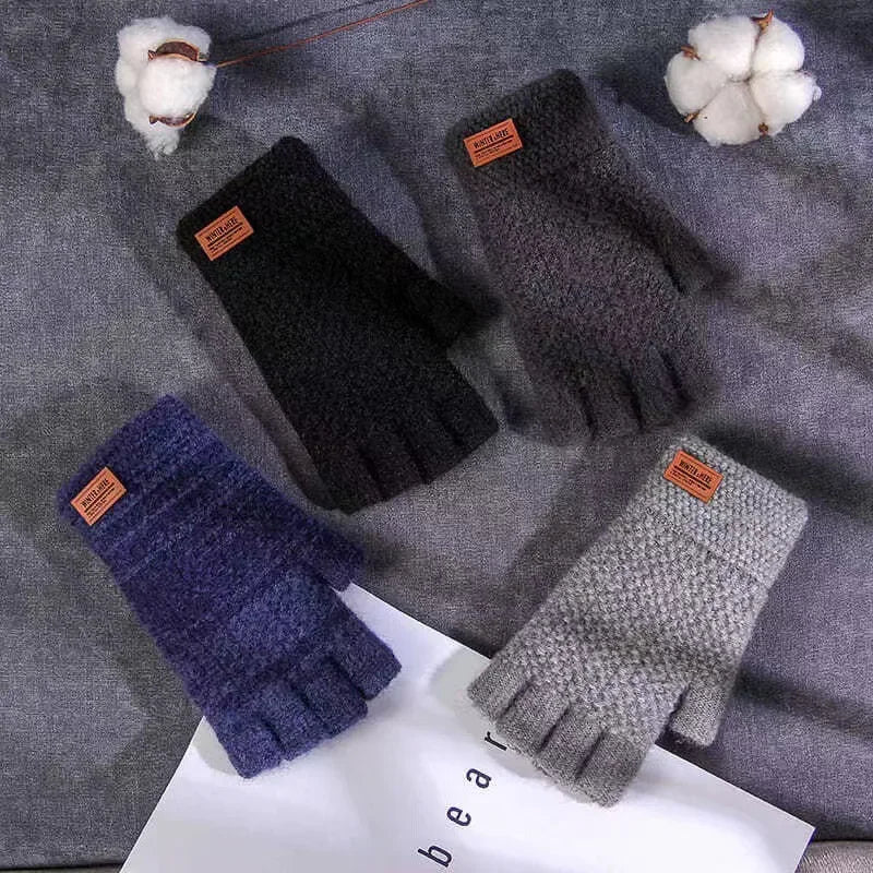Men Winter Fingerless Gloves Half Finger Writting Office