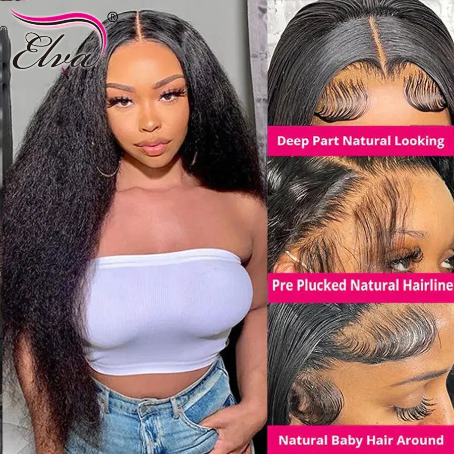 Elva Hair Yaki Straight Human Hair Wigs 360