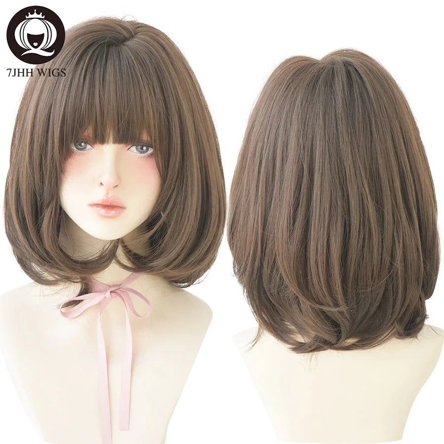 7JHH WIGS Black Short Bob Wig for Girl