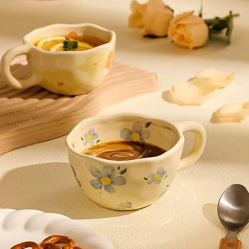 Ceramic Mugs Coffee Cups Hand Pinched Irregular Flower