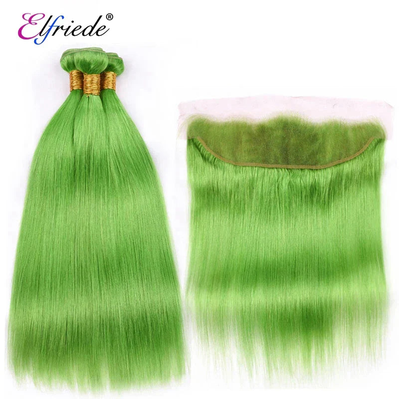 Elfriede #Light Green Straight Colored Hair Bundles with