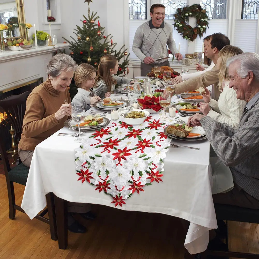 Christmas Table Runner Embroidered Red for Christmas Decorations
