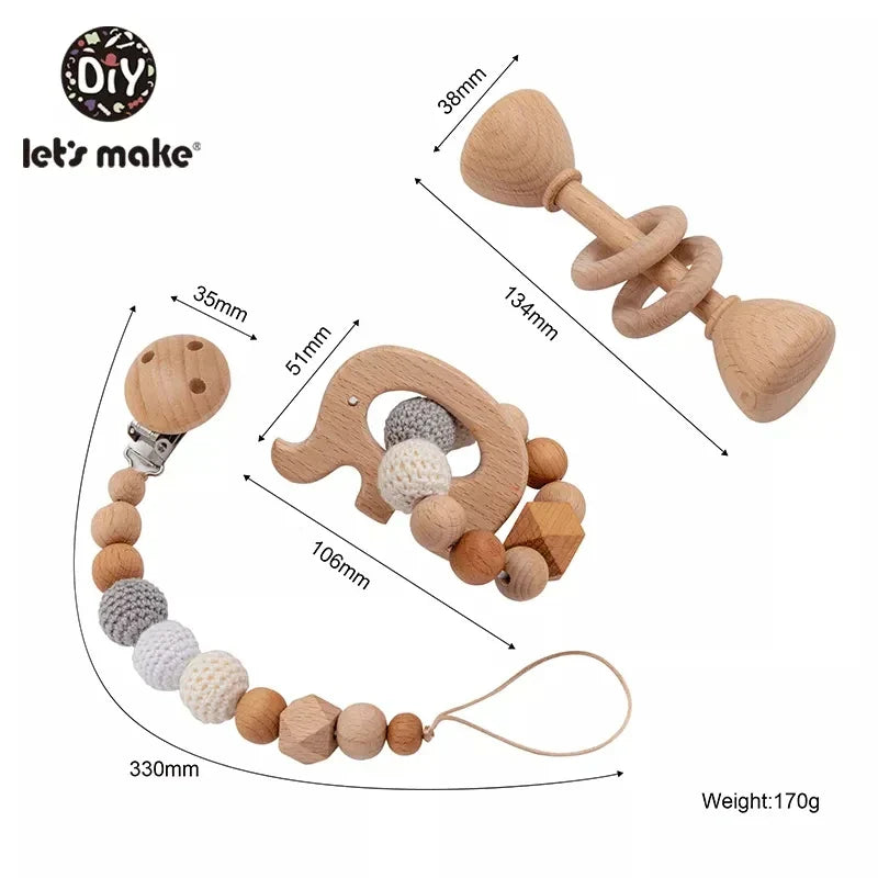 Let's Make Baby Wooden Teether Animals Rattle Chewable