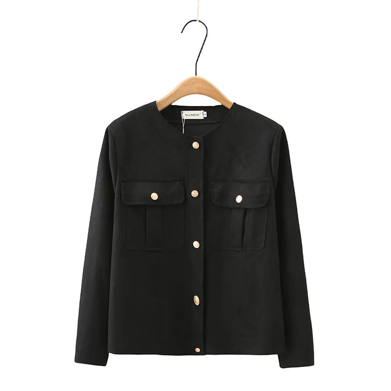 Womens Plus Size Stylish Suede Jacket Autumn Casual