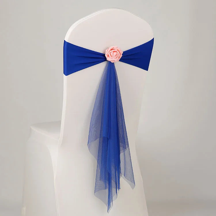 10pcs/lot Stretch Organza Chair Sash with Rose Ball