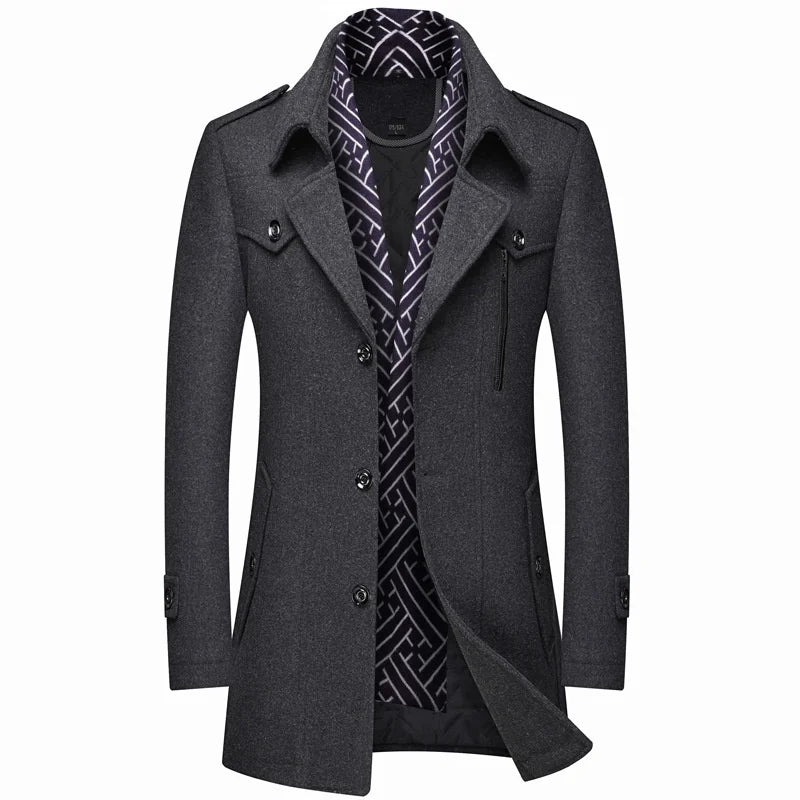 Winter Men's Woolen Coats Fashion Thicken Mid Length