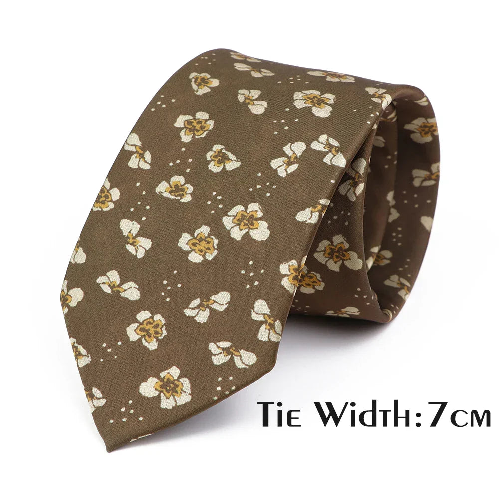 Vintage Floral Geometric Print Necktie Unique Style Mens