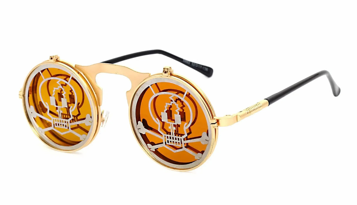 Metallic Retro Punk Steam Flap Vintage Sunglasses Personality