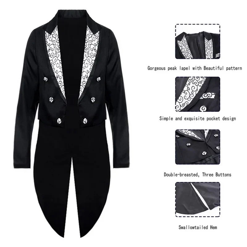 New Men's Tuxedo Suits Set Classic Formal Tailcoat
