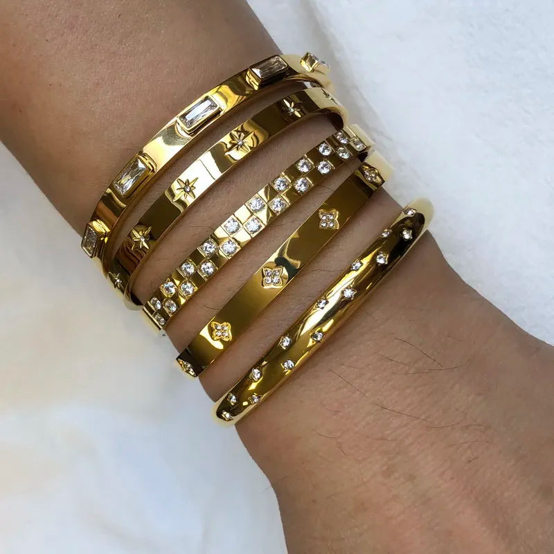 Waterproof Luxury Colorful Cubic Zirconia Bangles Stainless Steel