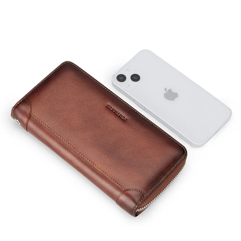 Wallets for Men,Men‘s Leather Large Capacity Clutch Bag Zip Around Long RFID Blocking WalletGenuine First Layer Cowhide Luxury