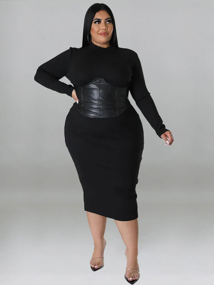 Zipper Dress Tight Ladies Mid Length Plus Size