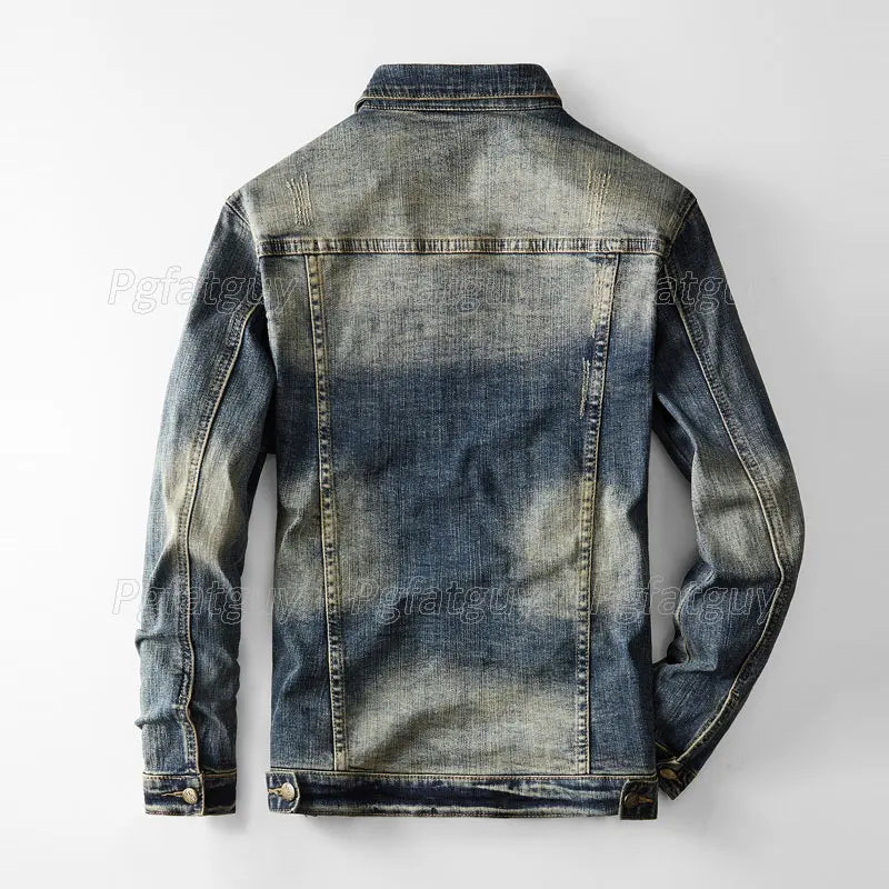 Classic Simple Men's Jeans Suit Retro Blue Denim