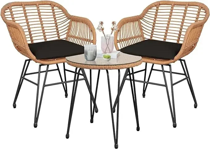 Leasbar 3 Piece Outdoor Wicker Conversation Bistro Set,