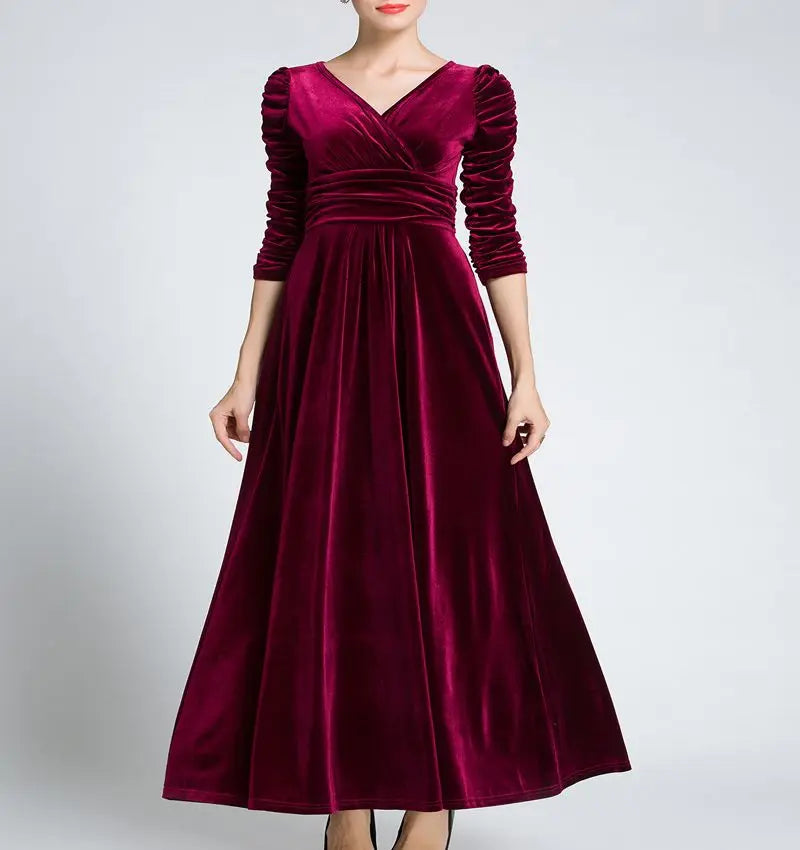 Women Clothing Plus Size Long Dress Velvet Autumn