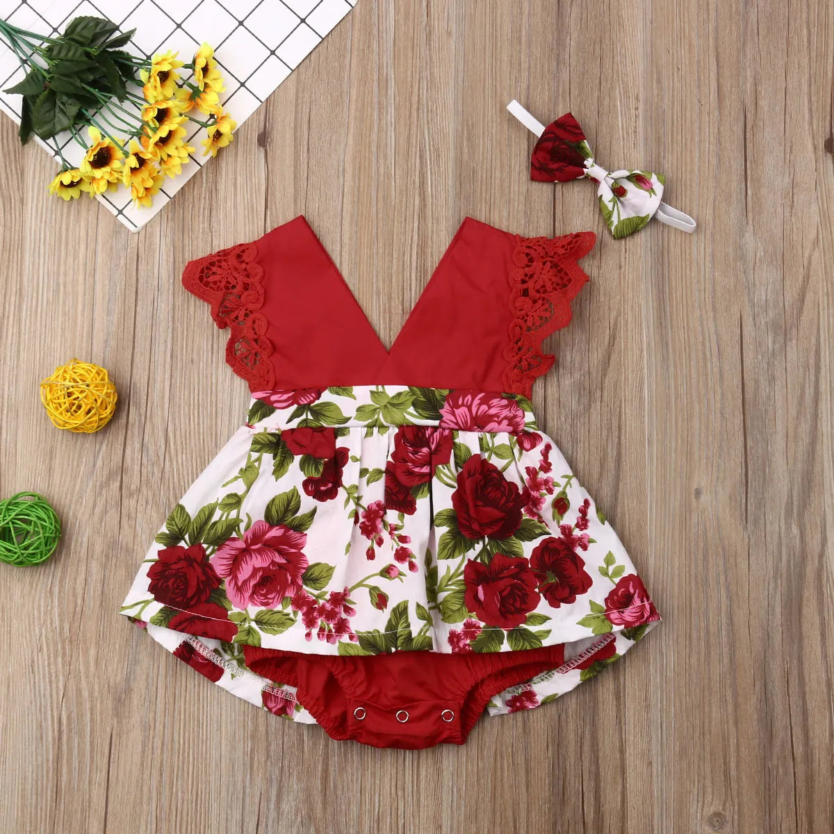 Newborn Baby Girl Princess Rompers Floral Print Sleeveless