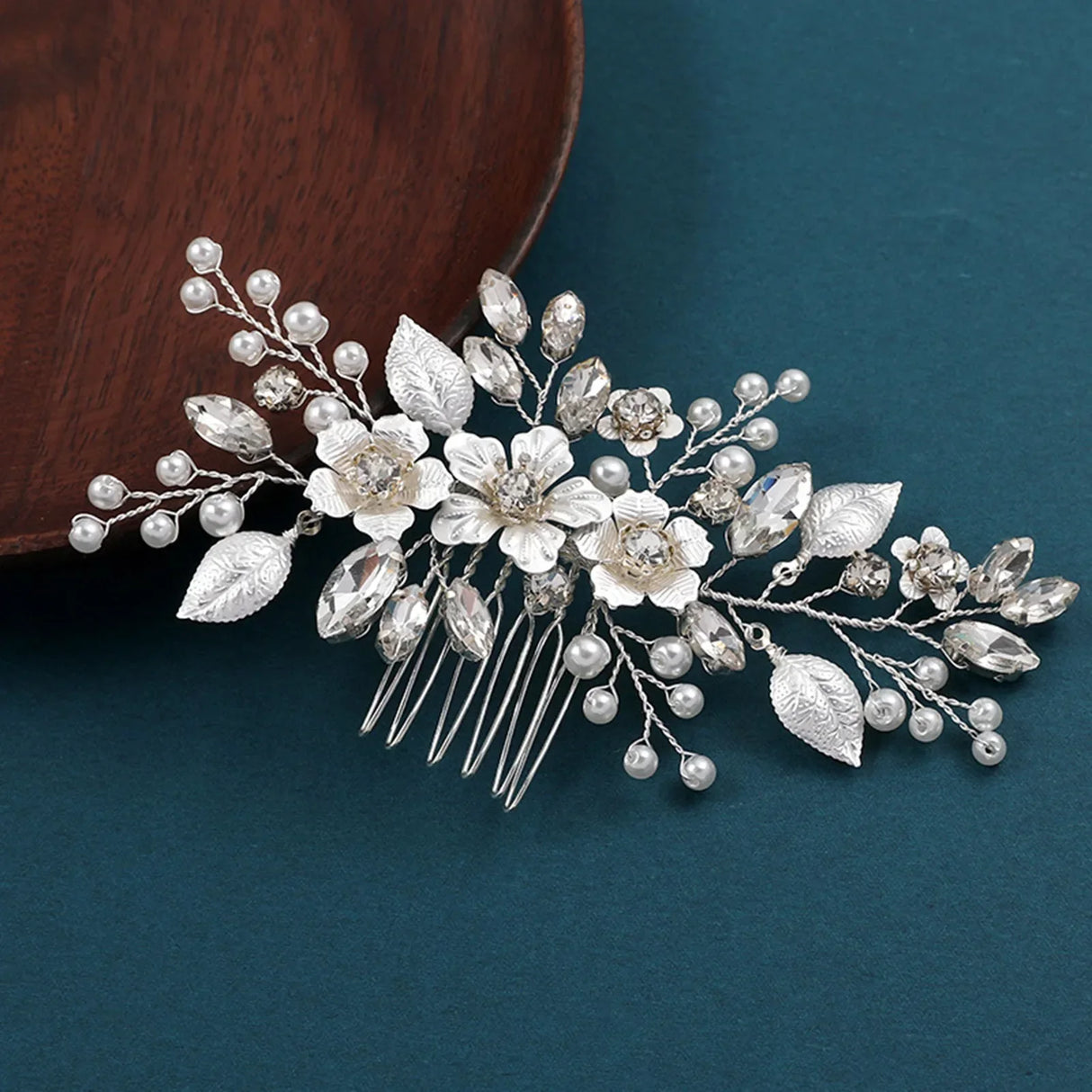 Silver Color Flower Hair Comb Clip Girls Handmade