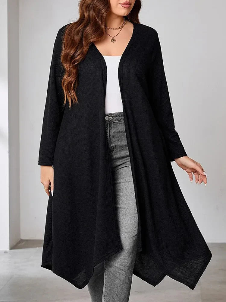 GIBSIE Plus Size Black Casual Long Cardigan Women