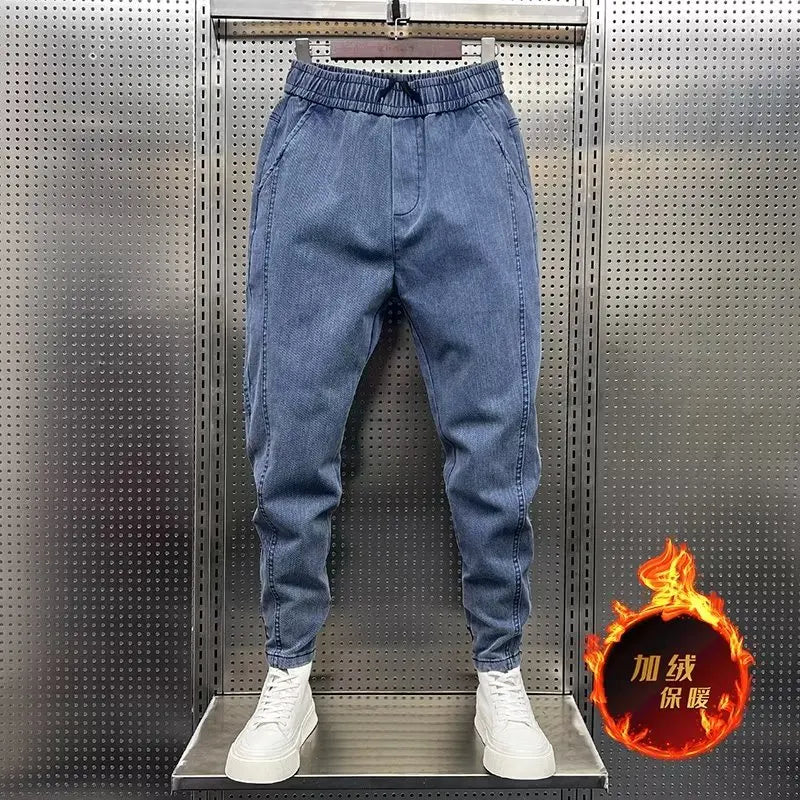 Fashion Street Style Skinny Jeans Men Warm Plus
