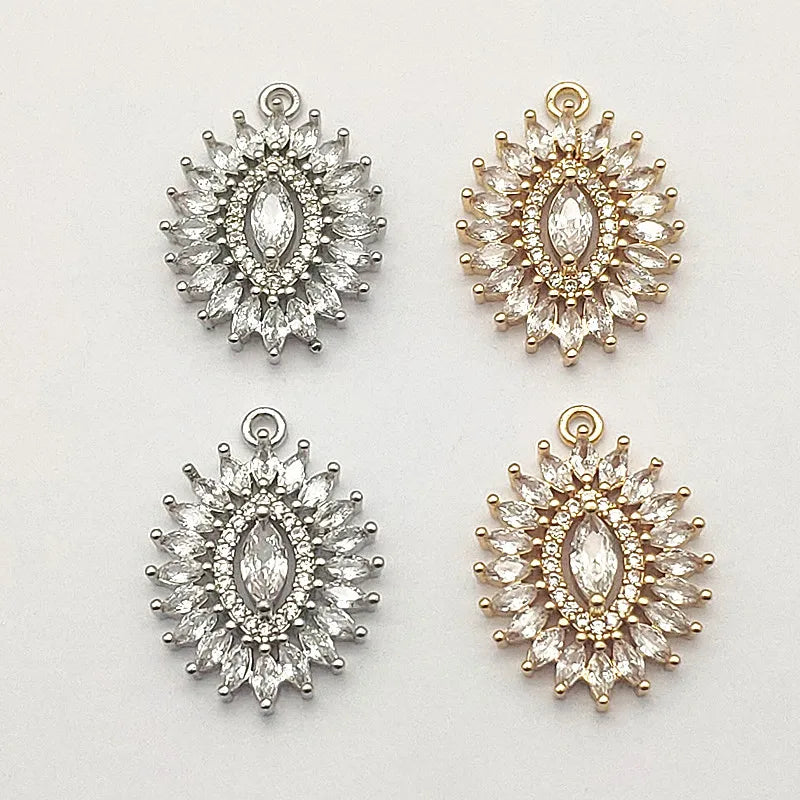 NEWARRIVAL! 26x19mm 20pcs Cubic Zirconia Copper Oval Charm